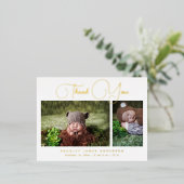 Baby Foto Dank u Modern Script Birth Folie Uitnodiging Briefkaart (Staand Voorkant)