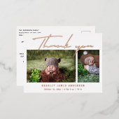 Baby Foto Dank u Modern Script Birth Folie Uitnodiging Briefkaart (Voorkant / Achterkant)