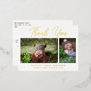 Baby Foto Dank u Modern Script Birth Folie Uitnodiging Briefkaart