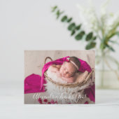 Baby Foto Dank u scriptaankondiging Briefkaart (Staand voorkant)