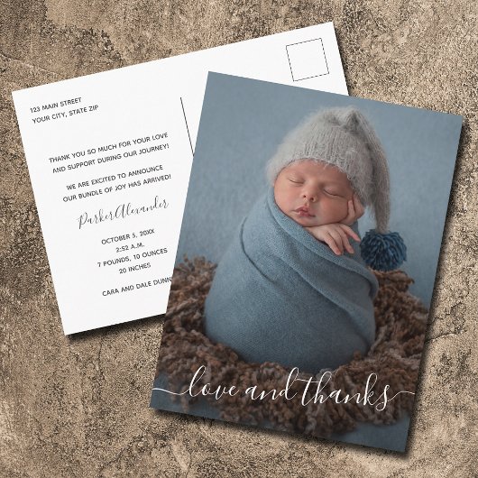 Baby Foto Dank u scriptaankondiging Briefkaart