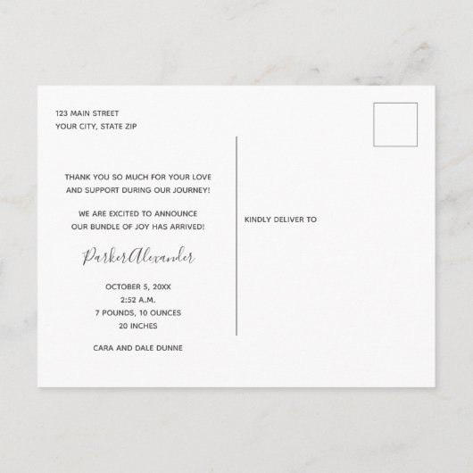 Baby Foto Dank u scriptaankondiging Briefkaart (Achterkant)