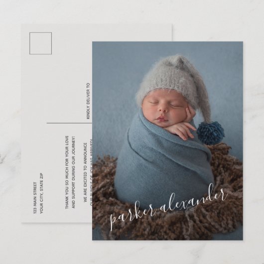 Baby Foto Dank u scriptaankondiging Briefkaart (Voorkant / Achterkant)