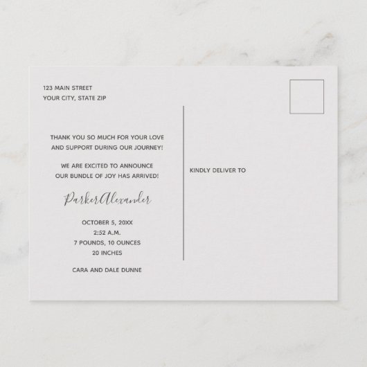 Baby Foto Dank u scriptaankondiging Briefkaart (Achterkant)