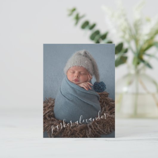 Baby Foto Dank u scriptaankondiging Briefkaart (Staand voorkant)