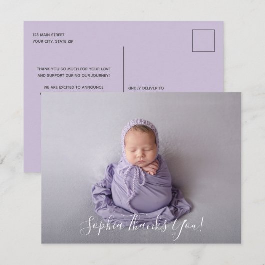 Baby Foto Dank u scriptaankondiging Briefkaart (Voorkant / Achterkant)