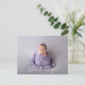 Baby Foto Dank u scriptaankondiging Briefkaart (Staand voorkant)