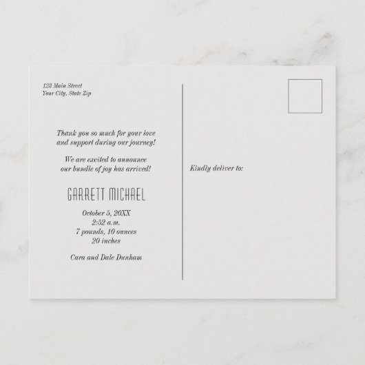 Baby Foto Dank u scriptaankondiging Briefkaart (Achterkant)