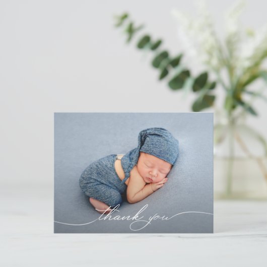 Baby Foto Dank u scriptaankondiging Briefkaart (Staand voorkant)