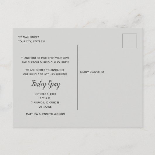 Baby Foto Dank u scriptaankondiging Briefkaart (Achterkant)