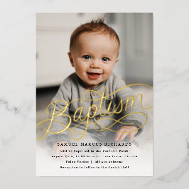 Baby Foto Doop Goud Folie Uitnodiging