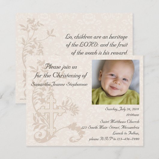 Baby Foto doopuitnodiging Kaart (Voorkant / Achterkant)