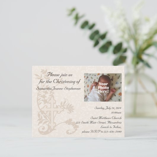 Baby Foto doopuitnodiging Kaart (Staand voorkant)