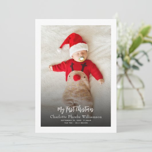 Baby foto eerste geboorte start kerst feestdagenkaart (Staand voorkant)