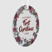 Baby Foto Eerste Kerst Bloemen Vakantie Ornament (voorkant)