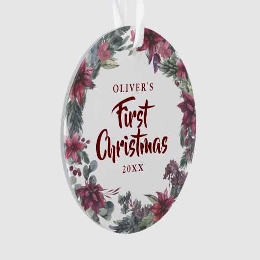 Baby Foto Eerste Kerst Bloemen Vakantie Ornament (voorkant)