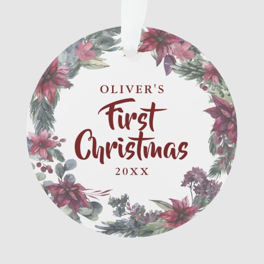 Baby Foto Eerste Kerst Bloemen Vakantie Ornament (voorkant)