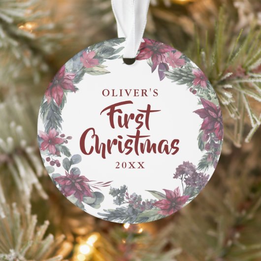 Baby Foto Eerste Kerst Bloemrijke Vakantie Ornament (Boom)