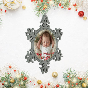 Baby foto Eerste kerst personaliseren Tin Sneeuwvlok Ornament