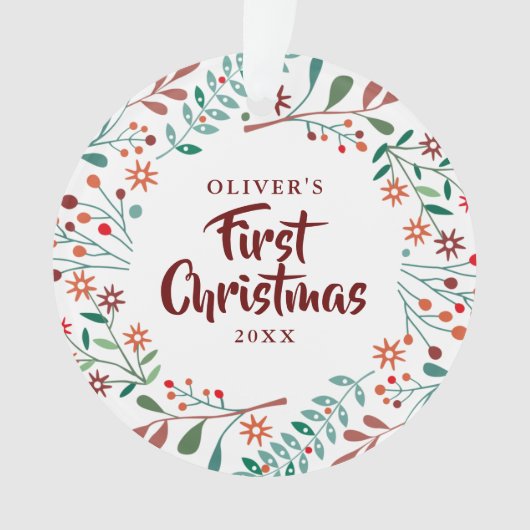 Baby Foto Eerste Kerstfeestdag Floral Ornament (voorkant)