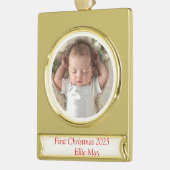 Baby foto eerste kersthert verguld banner ornament (Links)