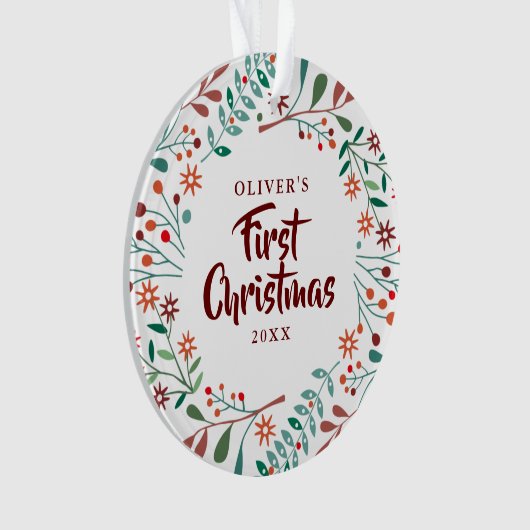Baby Foto Eerste Kerstmis Bloemstuk Ornament (voorkant)