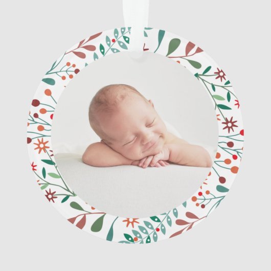 Baby Foto Eerste Kerstmis Bloemstuk Ornament (achterkant)
