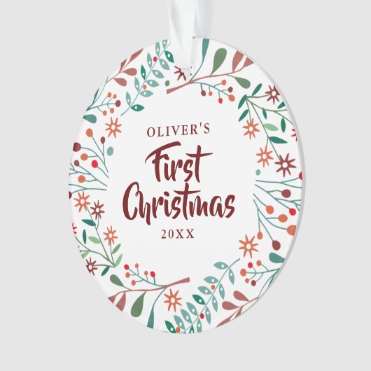 Baby Foto Eerste Kerstmis Bloemstuk Ornament (voorkant)