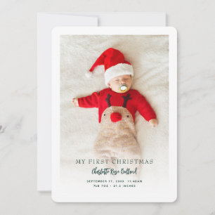 Baby Foto Eerste Kerstmis Geboorteaankondiging Feestdagenkaart