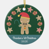 Baby Foto Eerste Kerstmis Gingerbread Boy Green Keramisch Ornament (Voorkant)