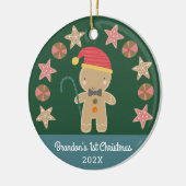 Baby Foto Eerste Kerstmis Gingerbread Boy Green Keramisch Ornament (Links)