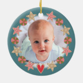 Baby Foto Eerste Kerstmis Gingerbread Boy Green Keramisch Ornament (Achterkant)