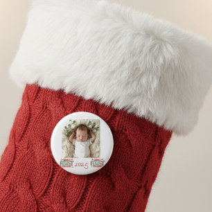 Baby Foto Eerste Kerstmis Rood Gepersonaliseerd Ronde Button 3,2 Cm