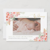 Baby Foto Elegant Blush Pink Floral Birth Aankondiging (Voorkant)