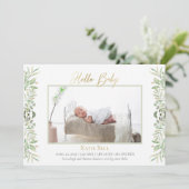 Baby Foto: Elegant Botanical Leaves Birth Aankondiging (Staand voorkant)