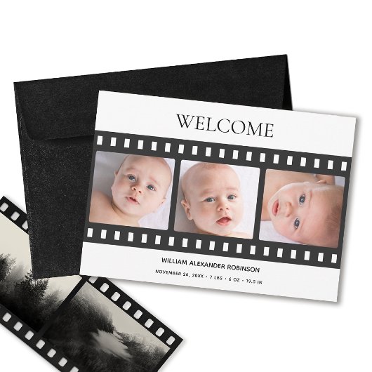 Baby Foto Elegant Filmstrip Classy Birth Aankondiging