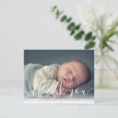 Baby Foto Elegant Script Hartelijk dank voor Gold  Aankondigingskaart (Staand voorkant)