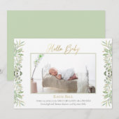 Baby Foto Elegante Botanische Bladeren Geboorte Aankondiging (Voorkant / Achterkant)