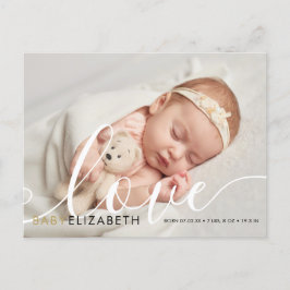 Baby Foto Elegante Script Geboorte Dank Je Aankondigingskaart