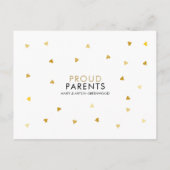 Baby Foto elegante Script Goud Hartjes Geboorte Aankondigingskaart (Achterkant)