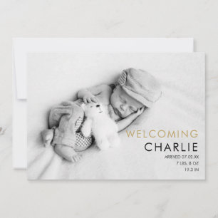 Baby Foto Elegante Script Gouden Liefdes Hartjes G Aankondiging