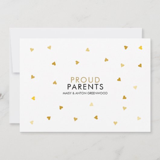 Baby Foto Elegante Script Gouden Liefdesharten Geb Aankondiging (Achterkant)