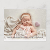Baby Foto Elegante Script Groet Goud Geboorte Aank Aankondigingskaart (Voorkant)