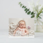 Baby Foto Elegante Script Groet Goud Geboorte Aank Aankondigingskaart (Staand voorkant)