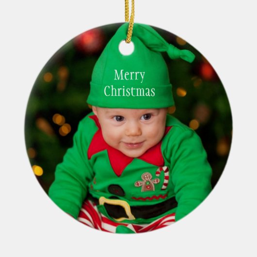 Baby Foto Elf Merry Kerstmis Keramisch Ornament (Voorkant)