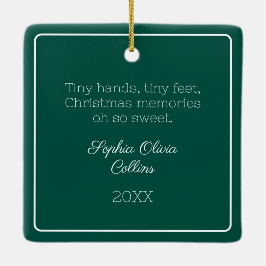 Baby Foto Emerald Green Modern Kerstscript Keramisch Ornament (Achterkant)
