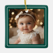 Baby Foto Emerald Green Modern Kerstscript Keramisch Ornament (Voorkant)