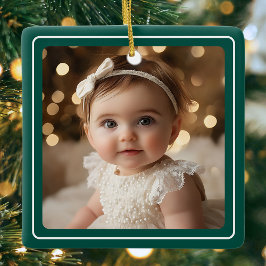 Baby Foto Emerald Green Modern Kerstscript Keramisch Ornament