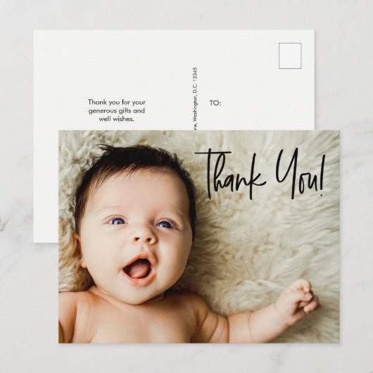  Baby Foto en Bericht Dank u Briefkaart (Voorkant / Achterkant)