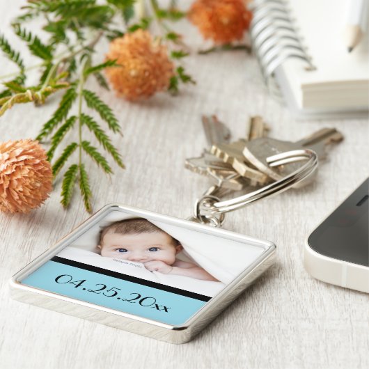 baby foto en geboortedatum sleutelhanger (Zijkant)